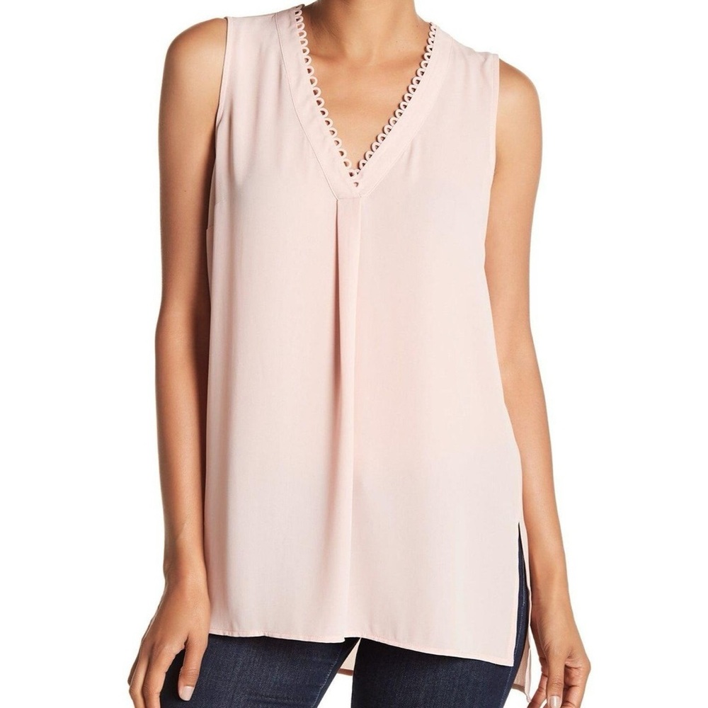 DR2 Sleeveless Blush Pale Pink Blouse V-Neck Tunic Length- Size L
